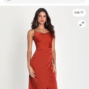 Lulu's Rust Satin Midi Dress